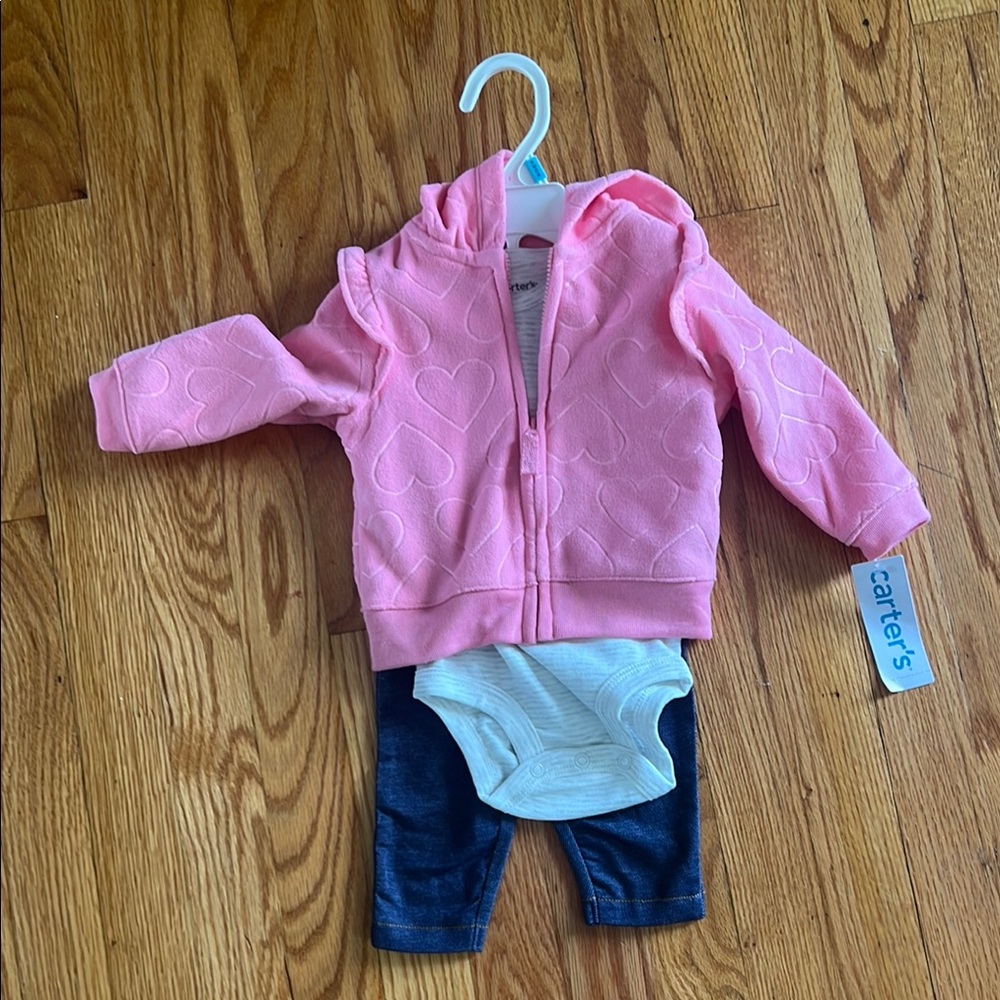 Pink Heart Hoodie and Denim Set